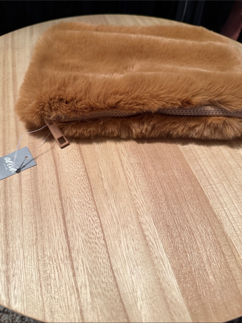 Plush Faux Fur Square Pouch in Camel